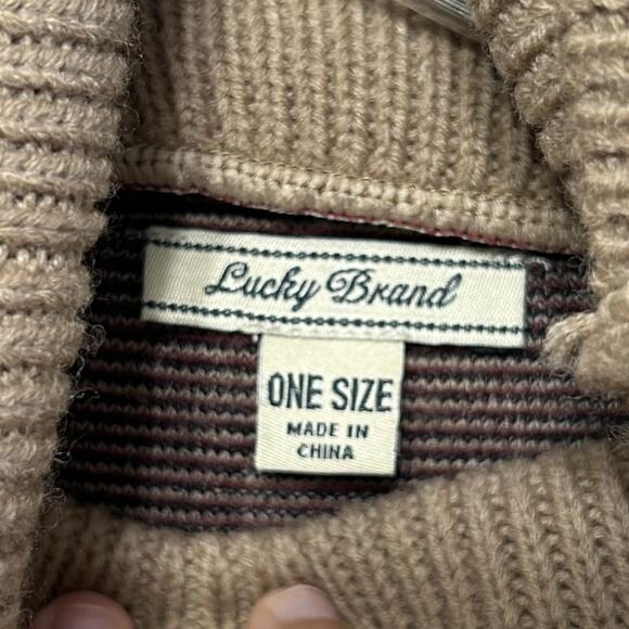 Lucky Brand Aztec Cape Poncho Women's Sz OS Tan Red Wool Boho Southwestern Cozy - Picture 3 of 7